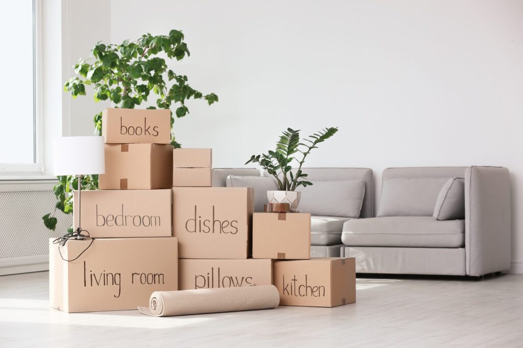 Essential Packing Tips For Your House Move In Swansea, Sketty and Mumbles. Cardboard boxes in a new home for rent in Sketty.